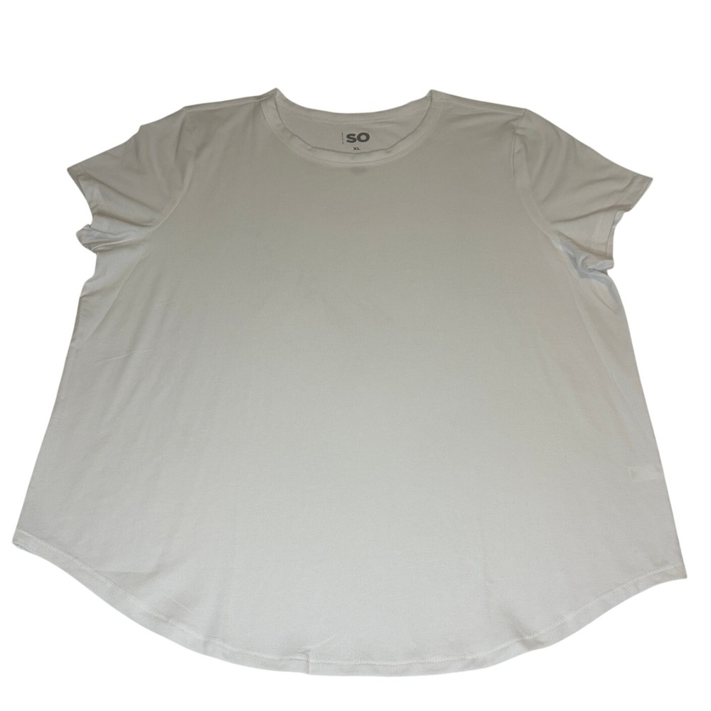 SO Favorite Tee White Short Sleeve Crew Neck Curved Hem T-Shirt Women XL